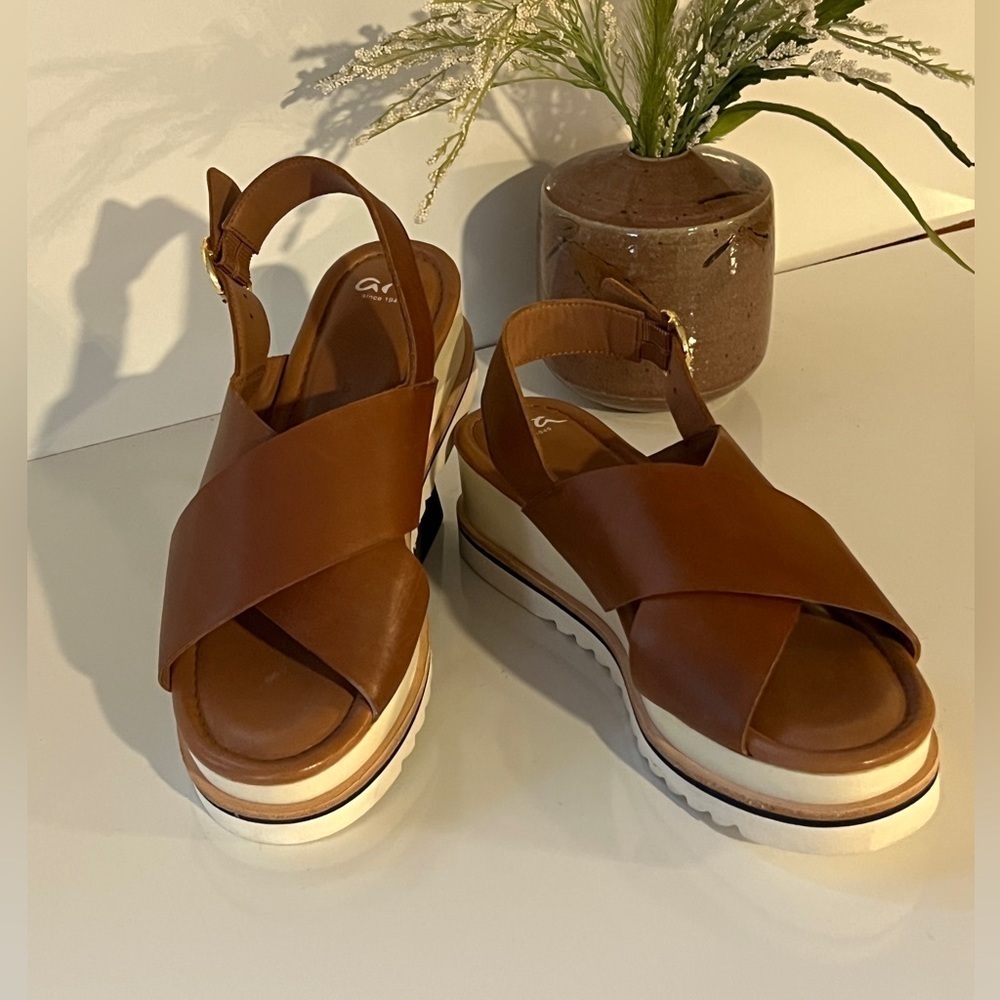 ARA Camel leather sling back platform sandal size 7.5 - Picture 2 of 9
